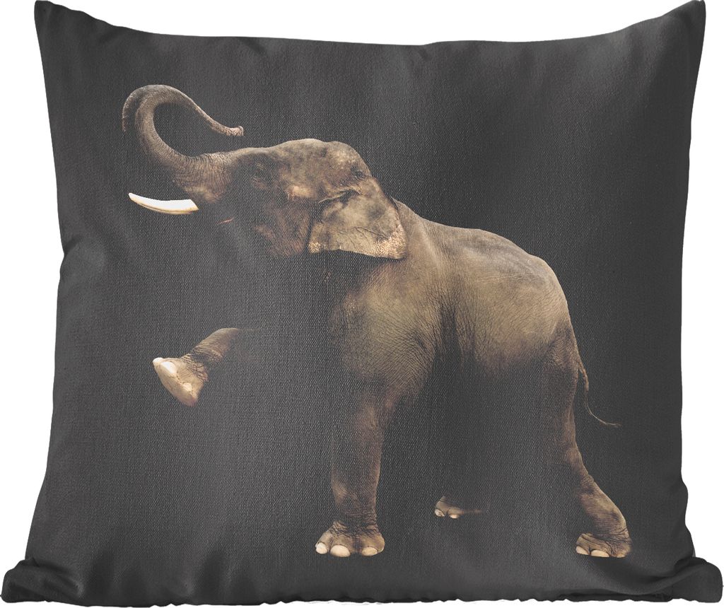 MuchoWow Zierkissen Sofakissen Wohnzimmer Dekokissen 50x50 cm Elefant - Tiere - Schwarz - Porträt - Komfort - Sofakissen