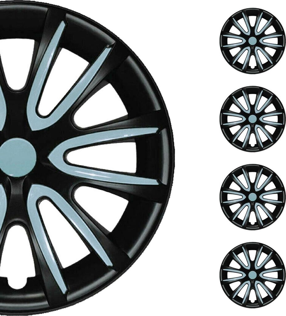 4x Radkappen Radzierblenden für 14" Zoll Stahlfelgen Matt Schwarz Hell Blau