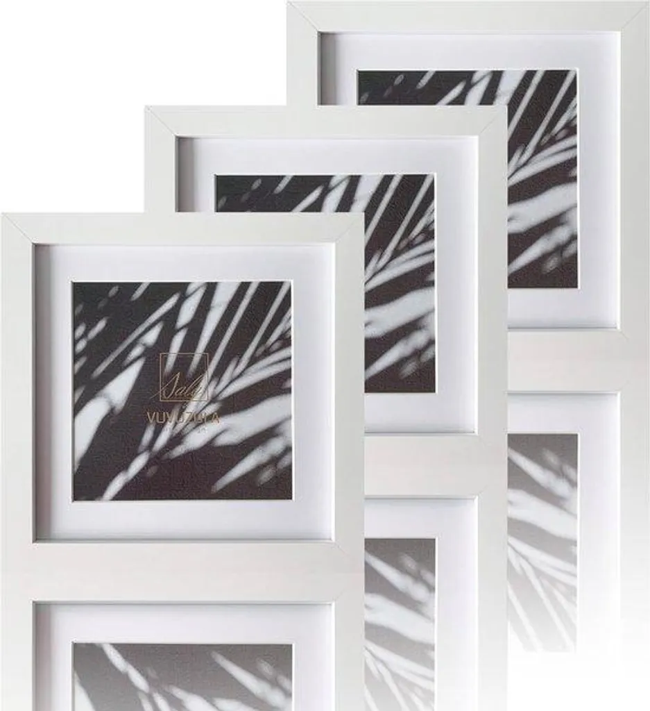Cadres en bois blanc 20x20 cm lot de 3 avec finition mate et vitre incassable