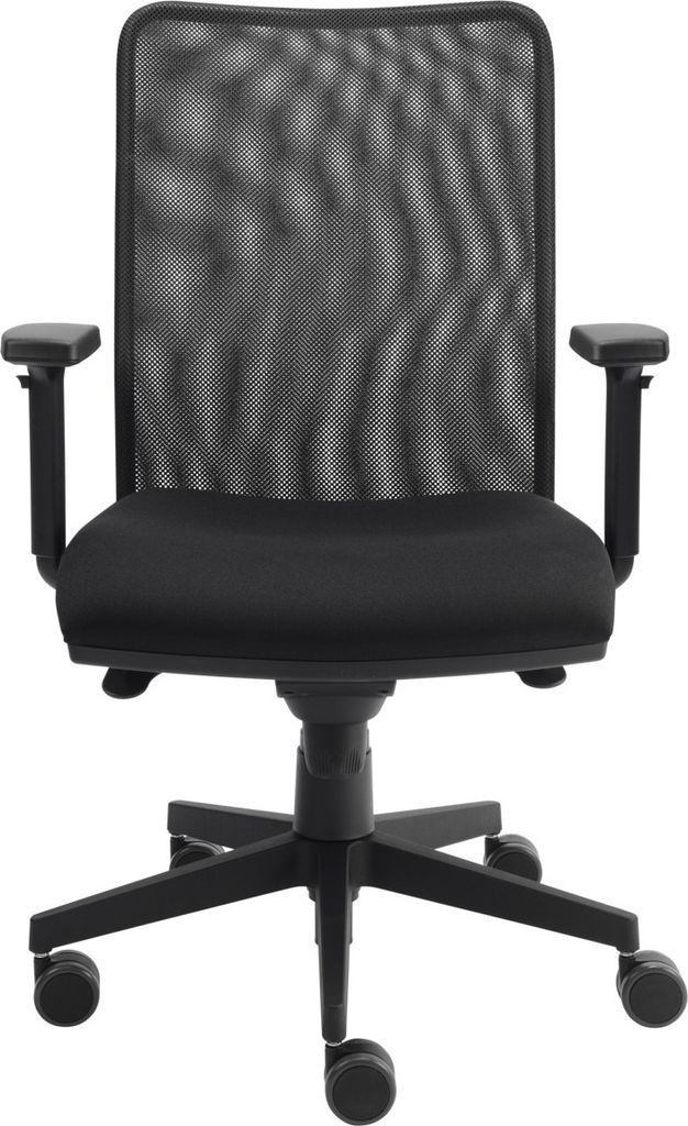 Drehstuhl Jarno mit Netzrücken | Schwarz | Gesamthöhe 106-119cm | Sitzbreite 50cm | Stoff 100% Polyester | mit höhenverstellbarer Armlehne | rob...