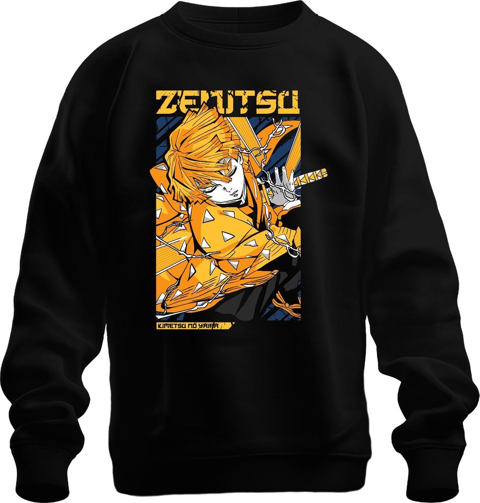 Zenitsu Agatsuma Kimetsu no Yaiba Blitz Schwert Anime Japan Y2K Streetwear Manga Uni Sweatshirt Pullover, Schwarz, XXL