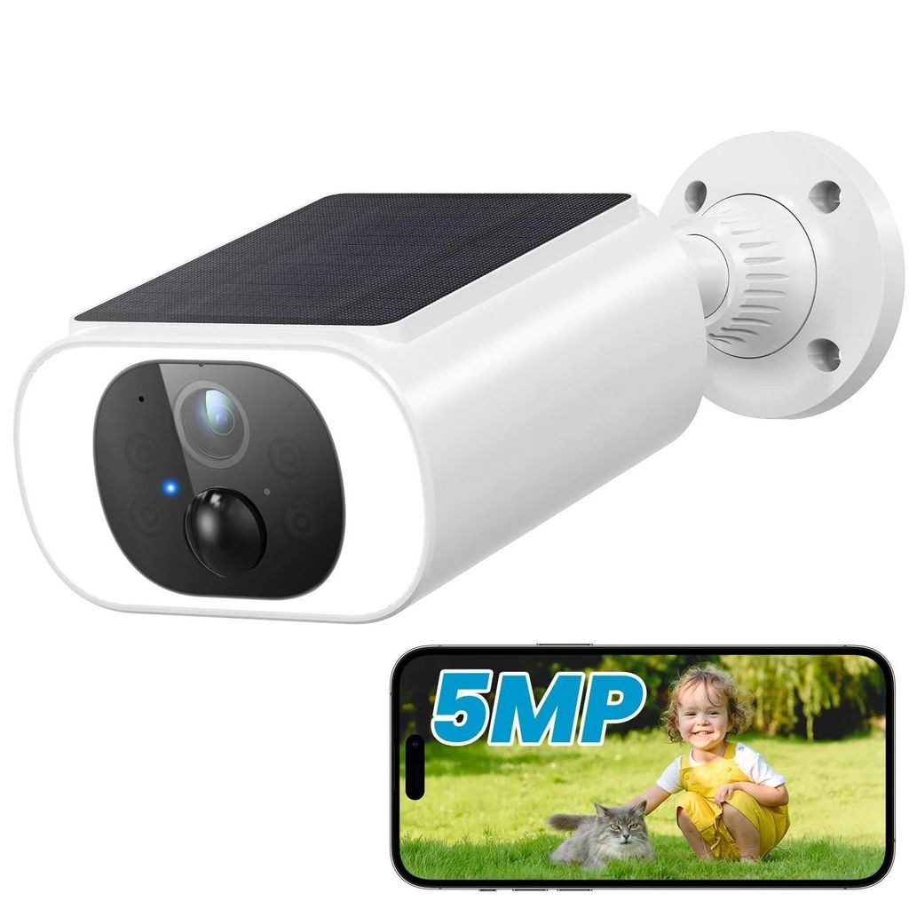 5MP Überwachungskamera Aussen Akku mit Solarpanel, überwachungskamera Aussen Solar mit Spotlight PIR-Bewegungserkennung 2,4GHz WLAN, 6S Cloud-Spe...