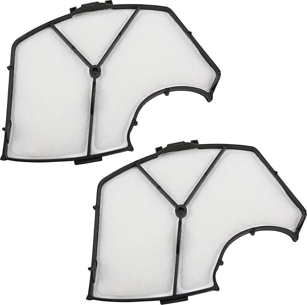 Two white filters with black frames are arranged diagonally on a white background.