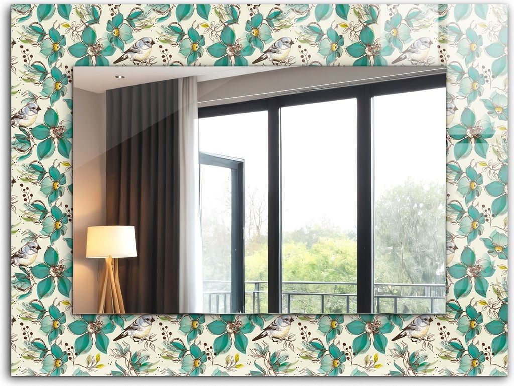 Dekorativer Wandspiegel - Bedruckter Spiegel - Motiv - 80x60 cm - Vögel Und Blumen