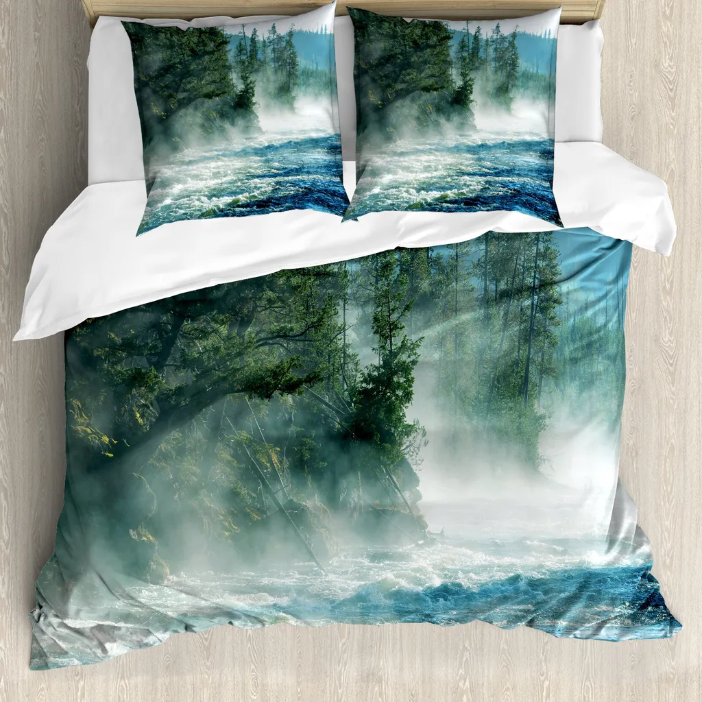 Copripiumino Yellowstone ABAKUHAUS Alberi Natura Blu Verde 200x200