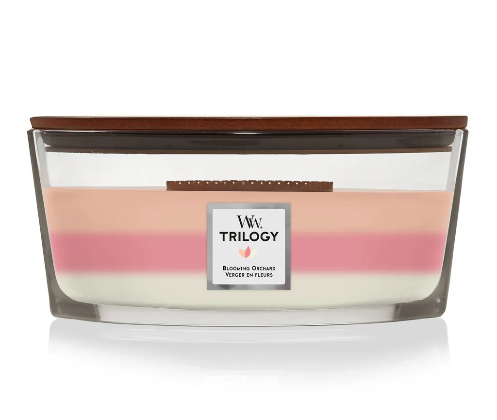 WoodWick Blooming Orchard Trilogy 453g - Candela con Stoppino in Legno