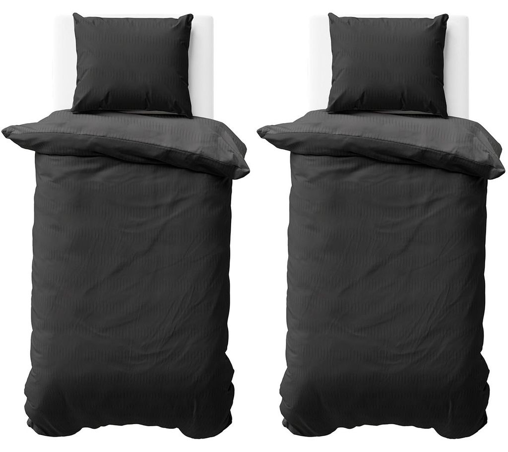 Seersucker Bettwäsche 135x200 cm Schwarz Anthrazit Wende Produktbild 