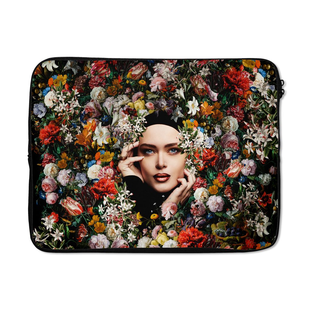 MuchoWow Laptop Hülle 17 Zoll Laptoptasche Blume - Frauen - Porträt - Botanisch - Zipper - Schutzabdeckung