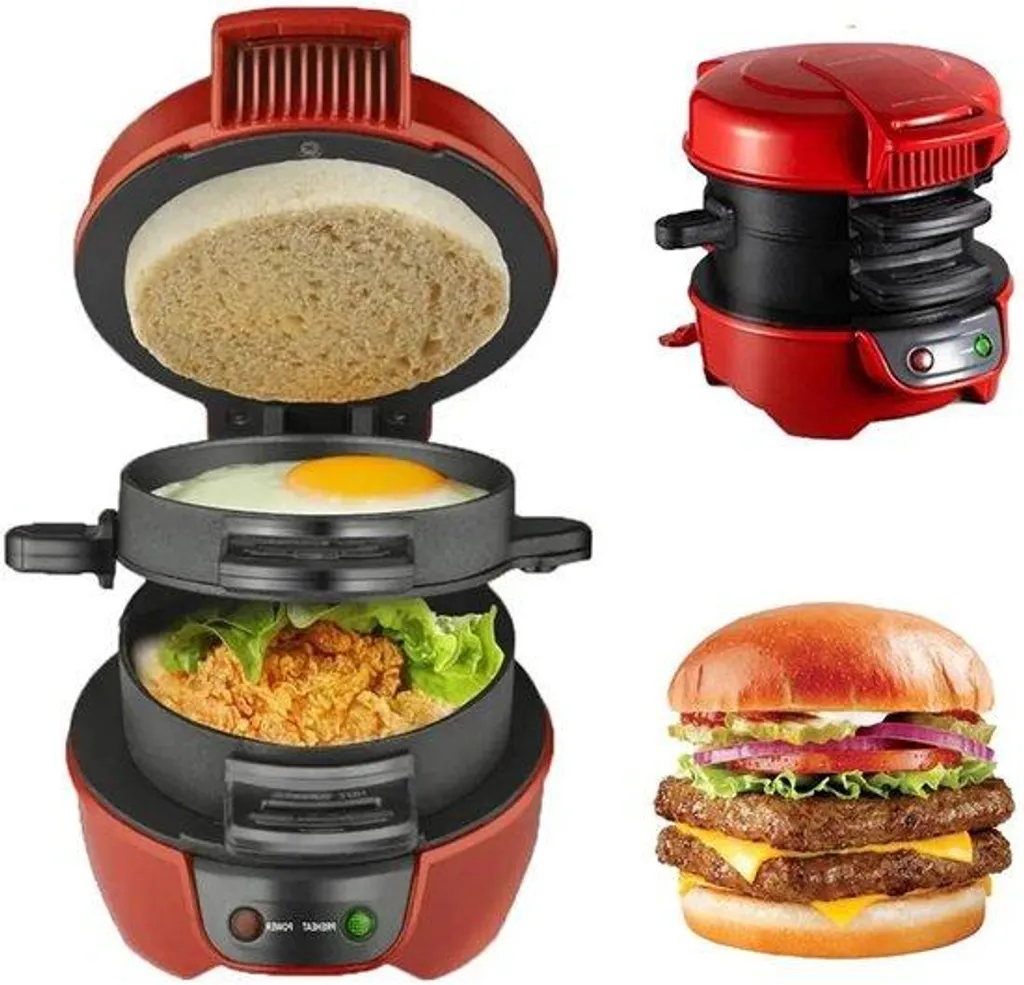 Machine à sandwichs rouge multifonction 750W - Appareil petit-déjeuner
