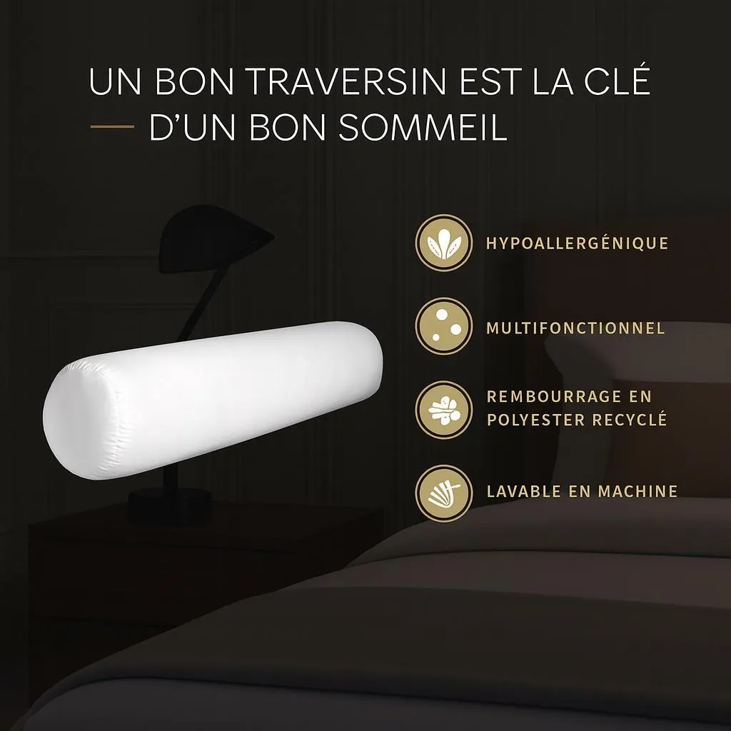 Traversin Blanc 200x21 cm en Polyester - Soutien Cervical Optimal