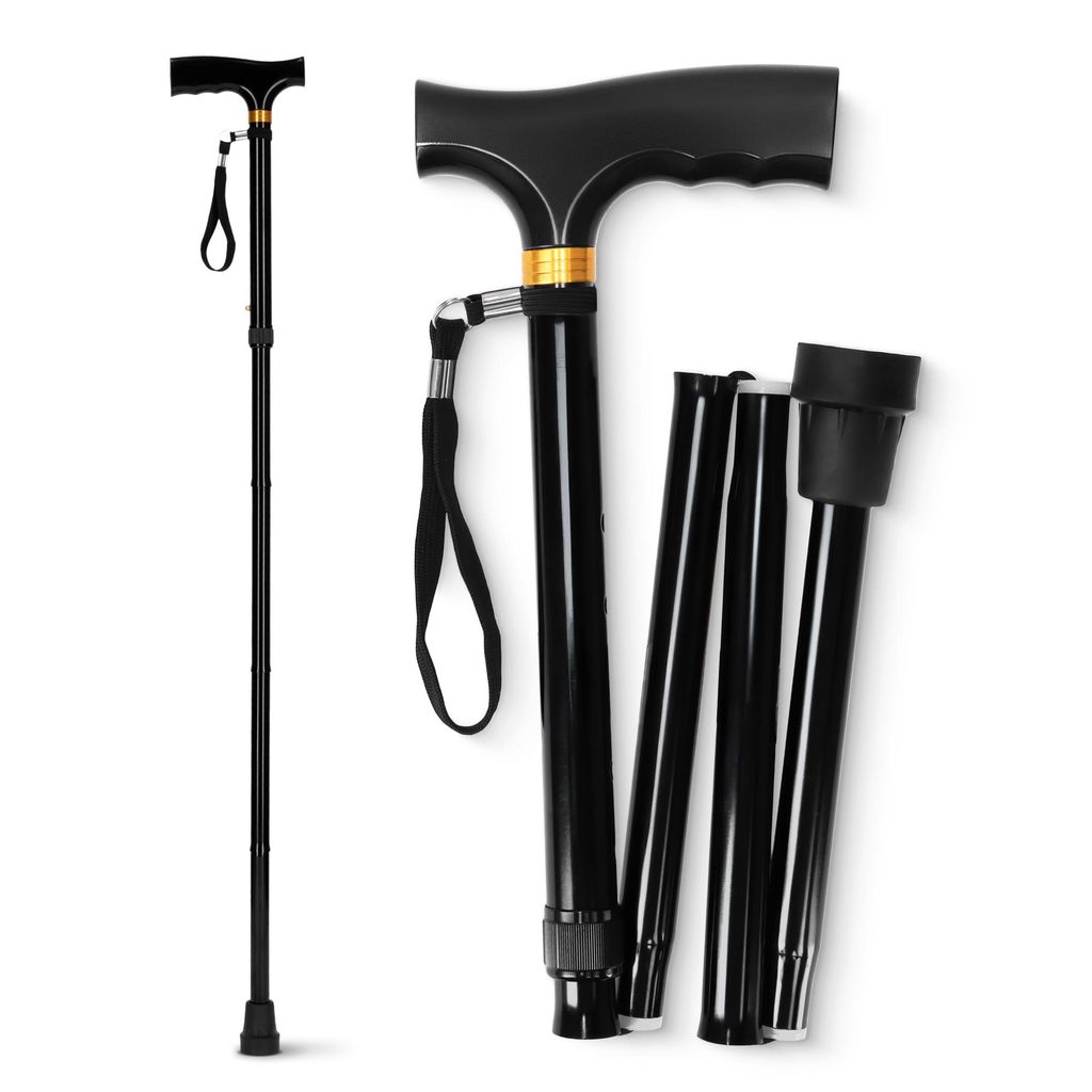 4FIZJO faltbarer Gehstock, 84–94 cm, Aluminium, Holzgriff, Produktbild 