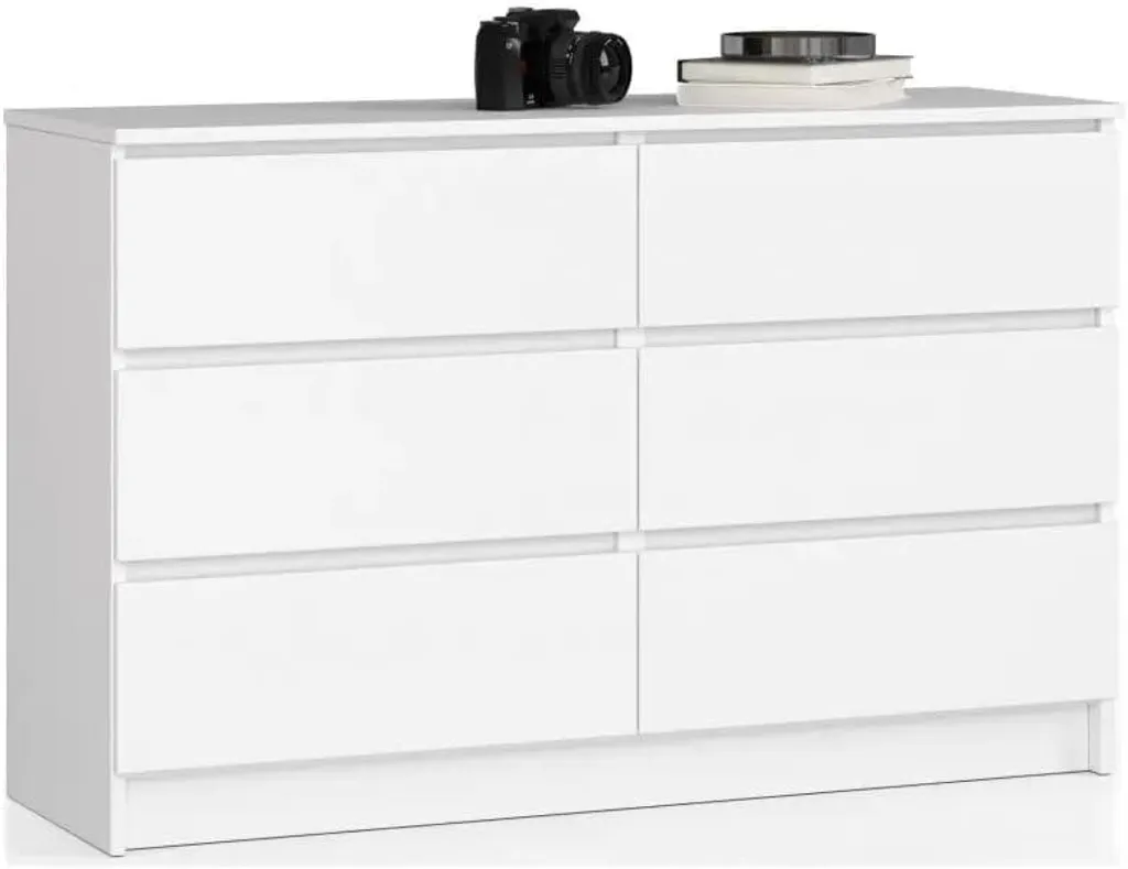 Commode de Rangement Salon et Bureau K-120 Blanc 6 Tiroirs Spacieux