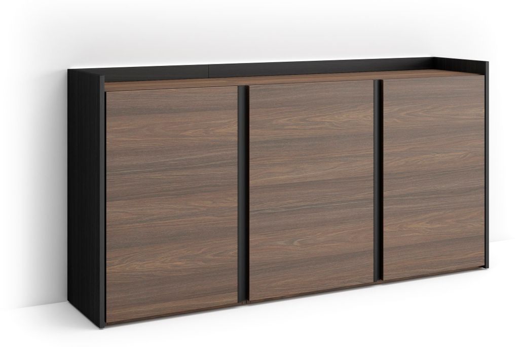 Sideboard Holzeffekt dunkler eiche und schwarz 156x35x80cm mit Led
