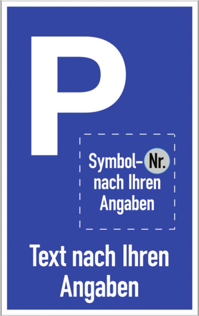 Dreifke Parkplatzschild - Text und Symbol nach Ihren Angabe, Alu, 250x400 mm