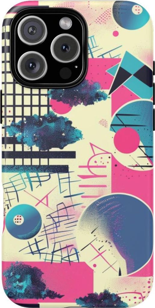 Abstraktes geometrisches Muster in Pink und Blau – Hülle Kompatibel mit iPhone 16 Pro Max