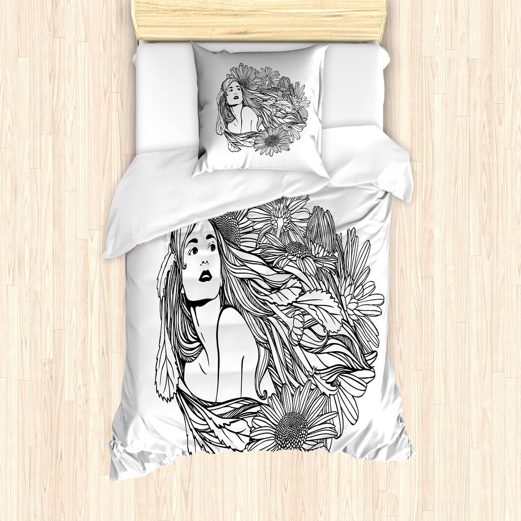 ABAKUHAUS abstrakte Frauen Bettbezug Set für Einzelbetten, Kamillenblüten, Milbensicher Allergiker geeignet mit Kissenbezug, 135 cm x 200 cm - 80...