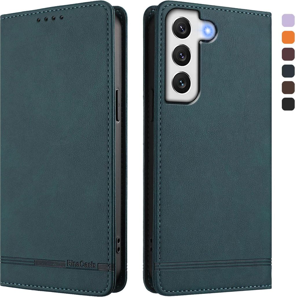 Hülle für Samsung Galaxy S22+ 5G, Retro Kunstleder Ständer Klapphülle mit Kartenfächer und Magnetische Grün