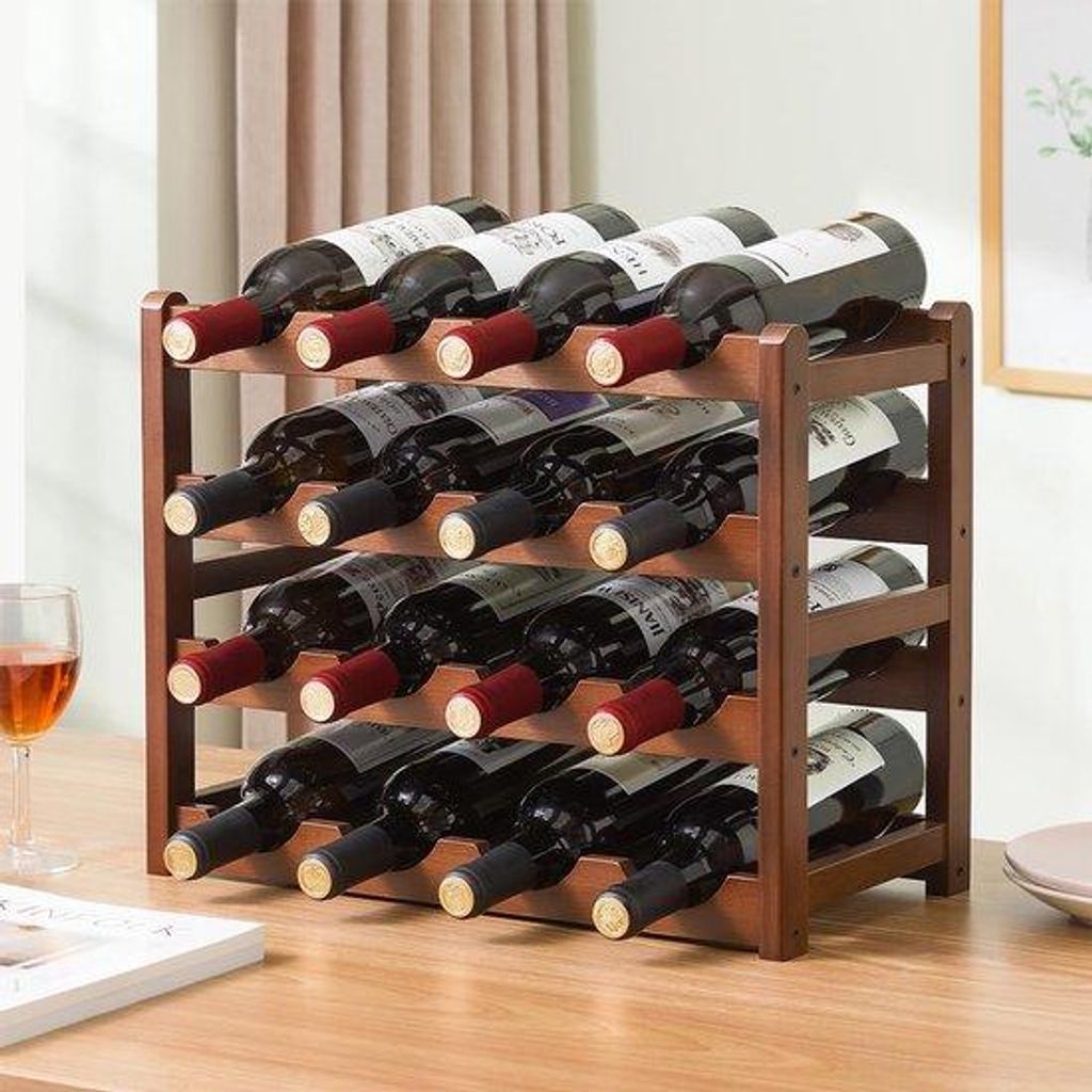 Bamboo-Wine-Regal - 16 Flaschen - 4 Ebenen - 43x23x38cm