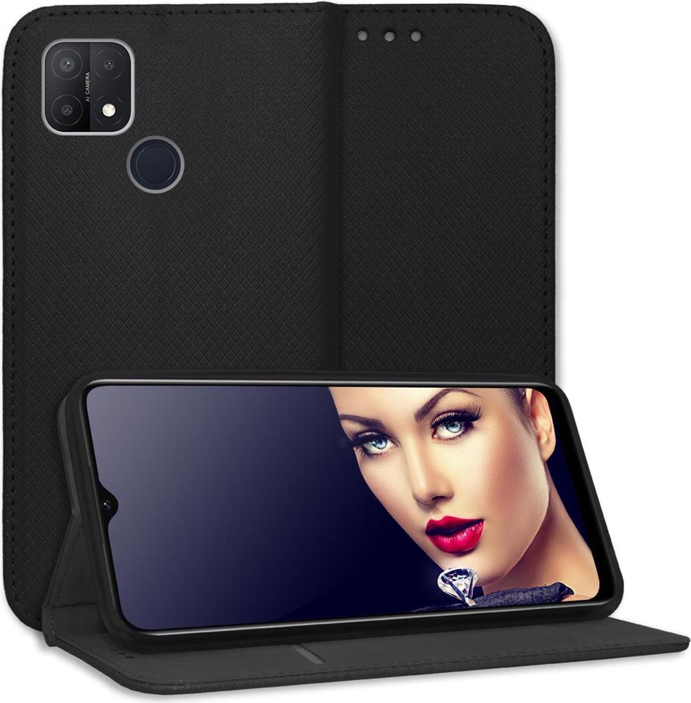 Bookstyle Schutzhülle Klapphülle Schutztasche Etui Cover für Oppo A15 (CPH2185, 6.52'') - Schwarz