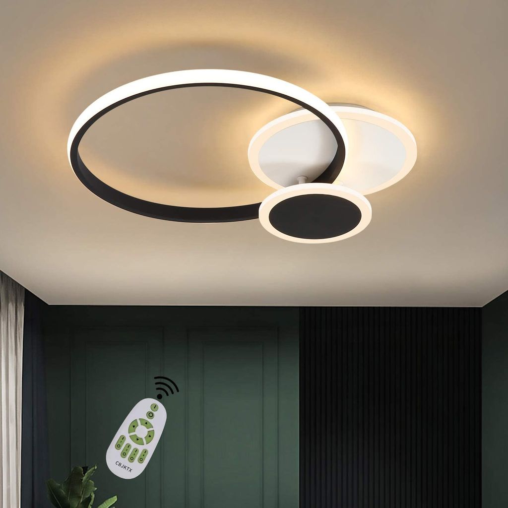zmh deckenlampe led wohnzimmerlampe modern deckenleuchte dimmbar 39w ring  design schwarz weiß aus eisen aluminium und acryl mit fernbedienung für