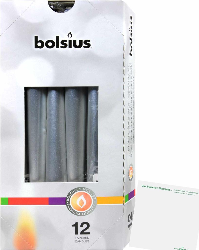 Bolsius Spitzkerze Silber 245 x 24mm (12 Stück) + usy Block