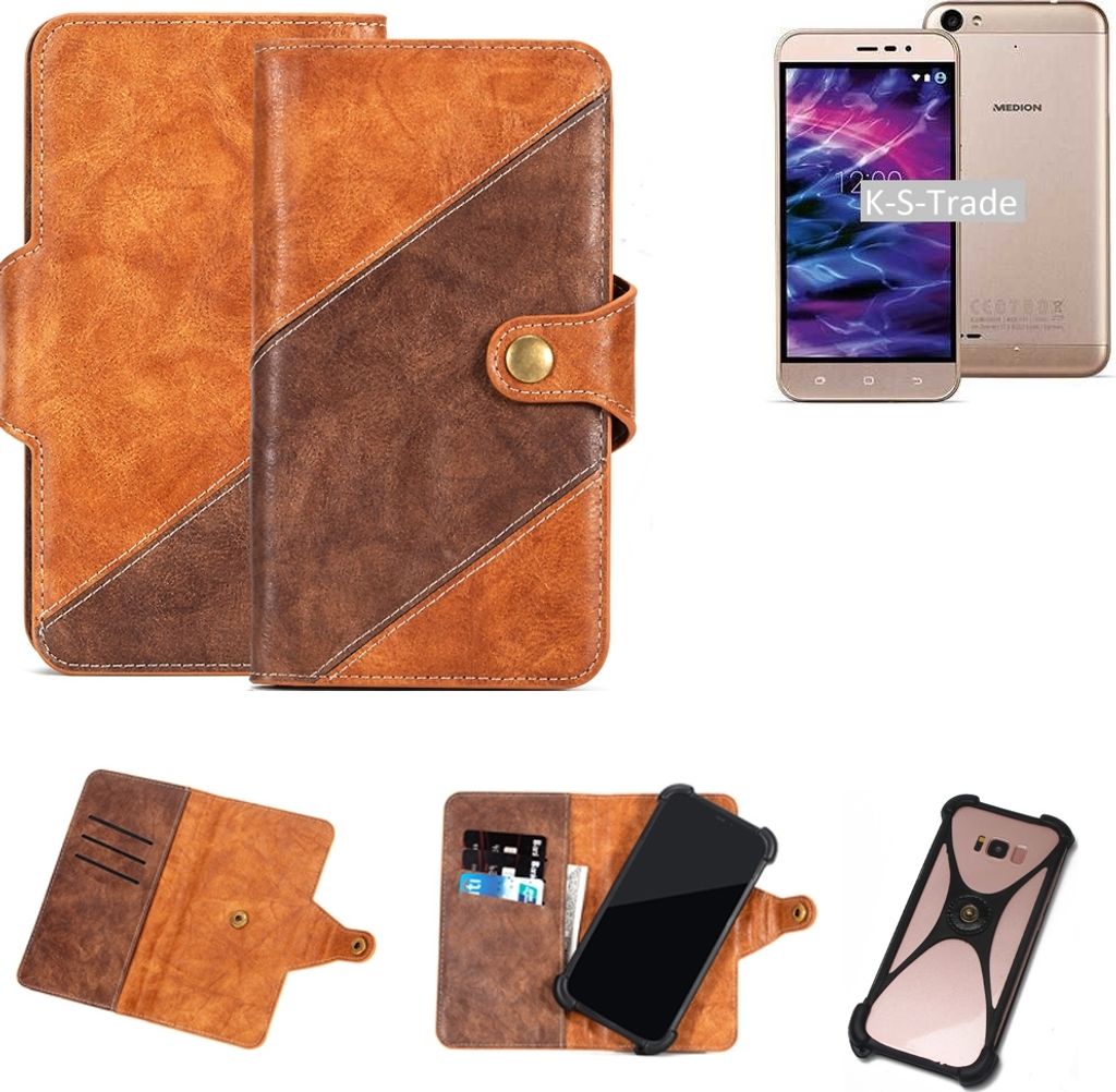 K-S-Trade Handy-Hülle Schutz-Hülle Bookstyle Case Wallet-Case kompatibel mit Medion Life E5006 Handy Cover Bumper Kantenschutz Smartphone