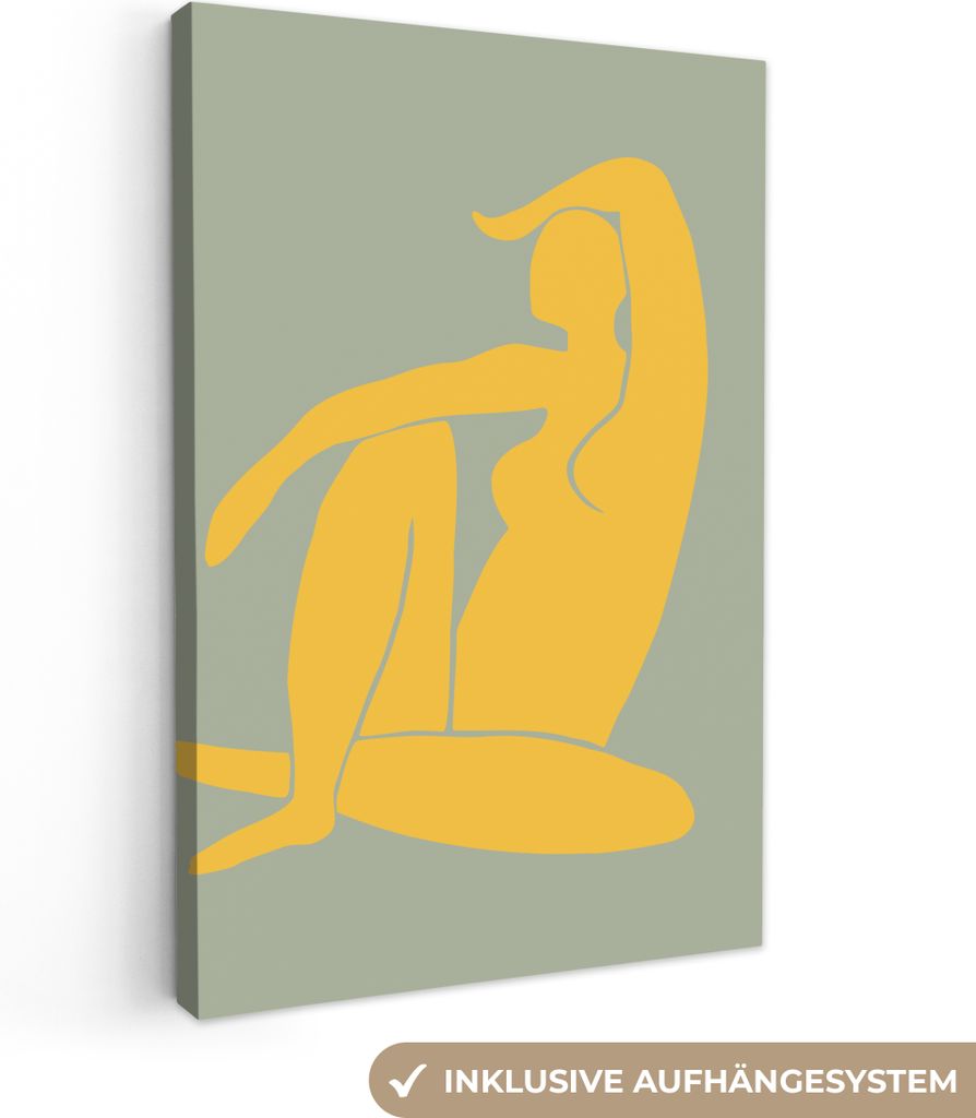 OneMillionCanvasses - Leinwandbilder - 90x140 cm, Frau - Gelb - Grün - Minimalismus - Design, Wandbilder Kunstdruck Wanddekoration - Foto auf Le...