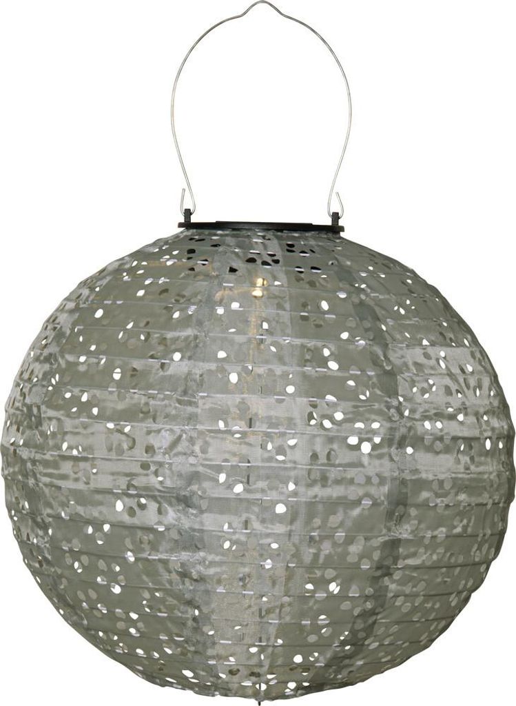 Star Trading 483-32 LED-Solar-Laterne "Festa" Rund, grün, Ø 25 cm, Polyester, ww LED, Lochmuster, zum Aufhängen, inkl. Akku, Vierfarb-Karton