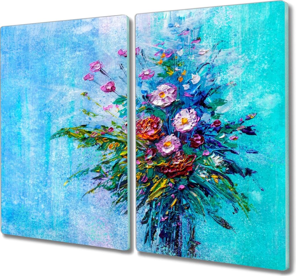 Coloray Herdabdeckplatte 2x30x52 cm Schneidebrett Kochplattenabdeckung Küchenbrett Hackbrett - Malerei Blumen