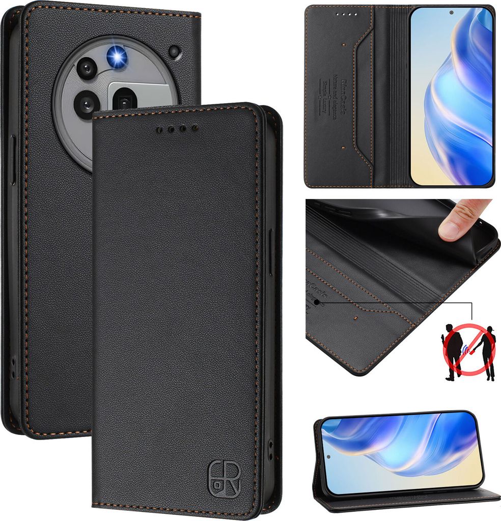 Lederhülle für Nothing Phone 3a Pro Hülle Flip Brieftasche Kartenfächern Ständer Schutzhülle Schwarz