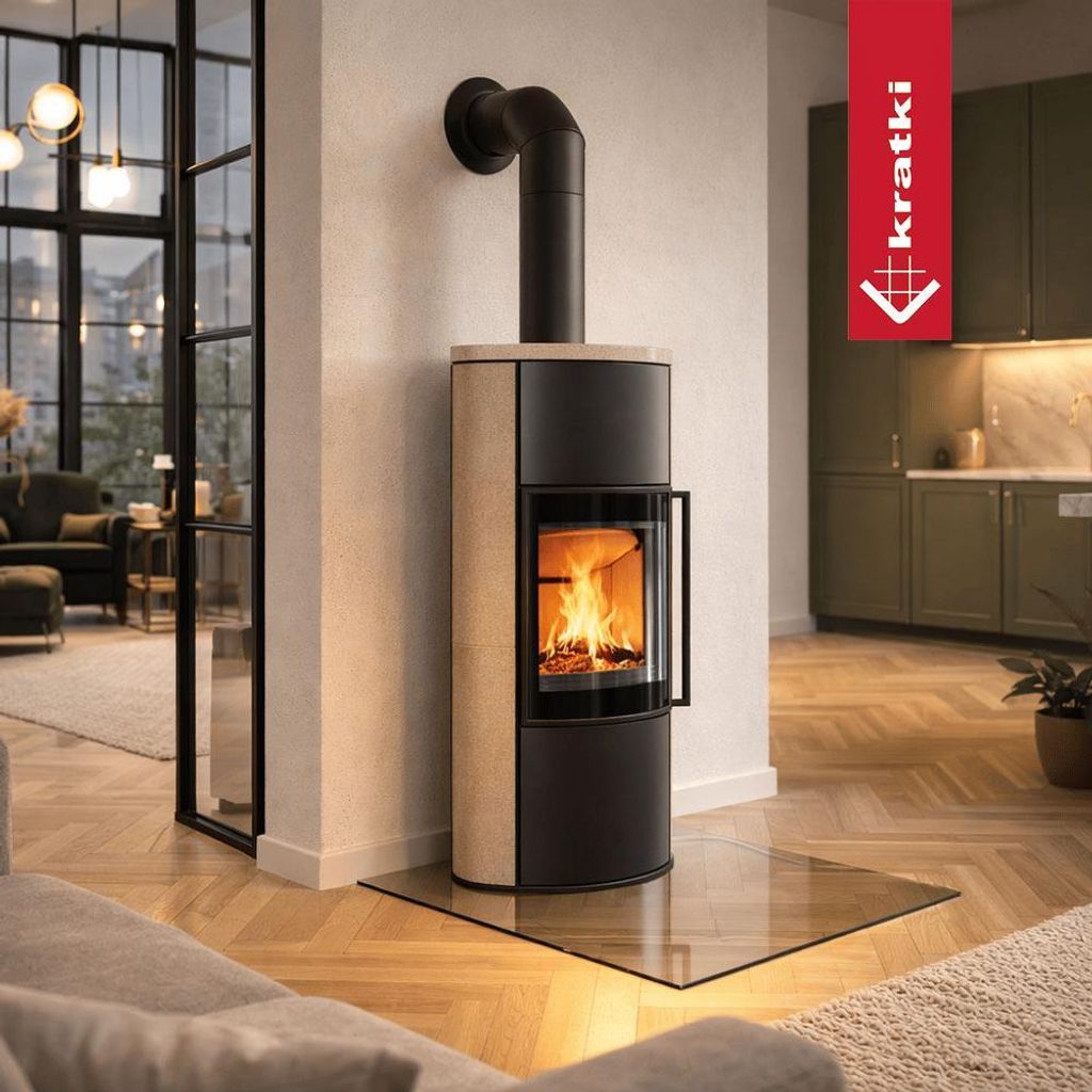 BJORN Ø 150 7 kW freistehender Stahlofen Hochdekorative GOLD SATIN Speicherkeramik; Keramikabdeckung; mit Verschlussmechanismus