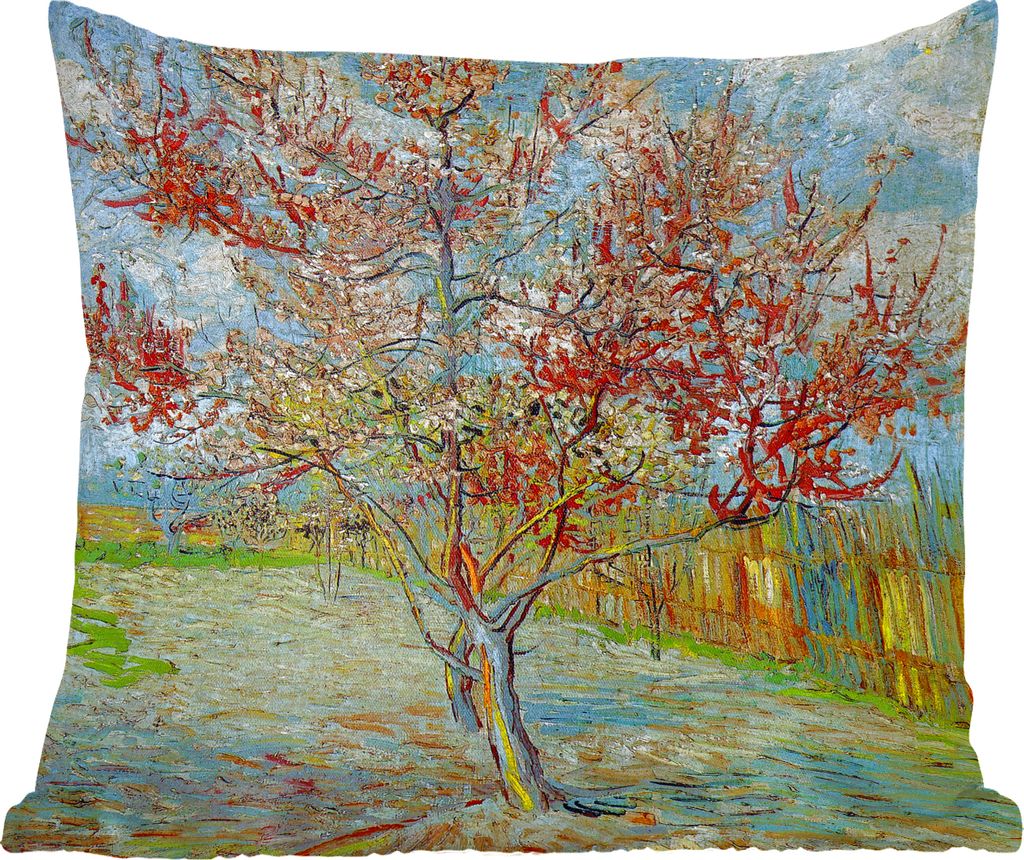 MuchoWow Zierkissen Sofakissen Wohnzimmer Dekokissen 40x40 cm Der rosa Pfirsichbaum - Gemälde von Vincent van Gogh - Foto Kissen - Schlafzimmer ...