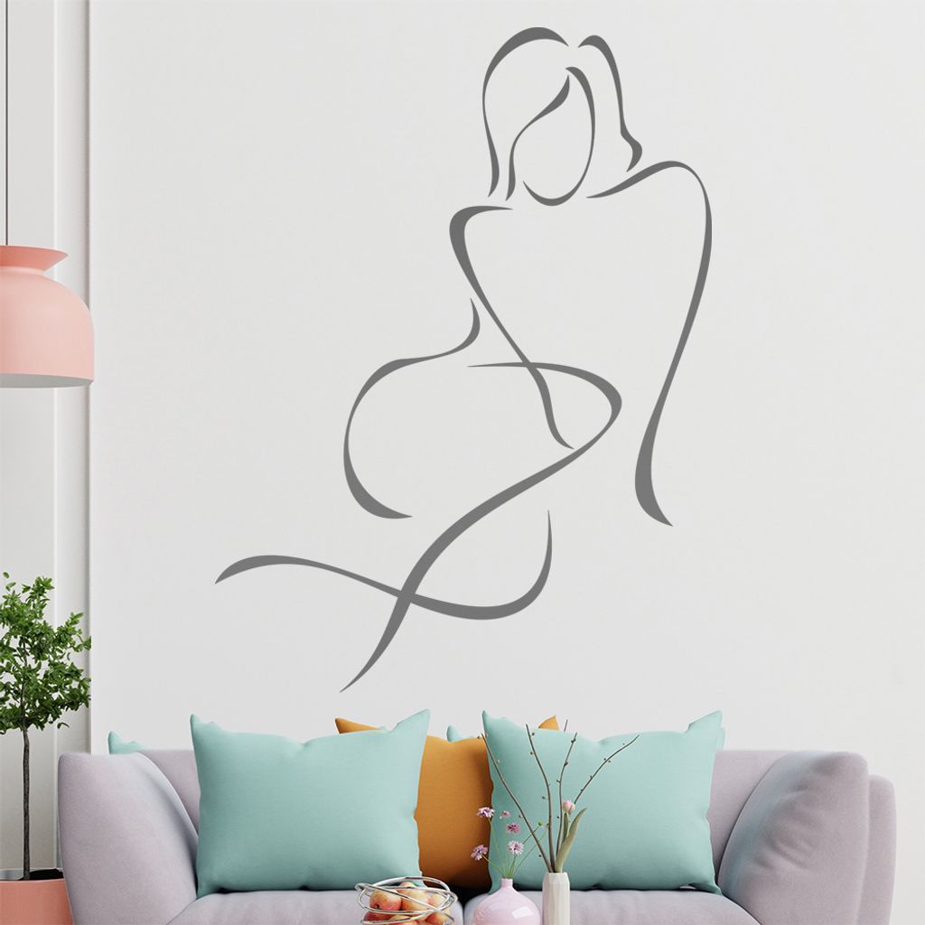 Frau sitzend - Linien Wandtattoo in 6 Größen - Wandaufkleber Wall Sticker - Dekoration, Küche, Wohnzimmer, Schlafzimmer, Badezimmer