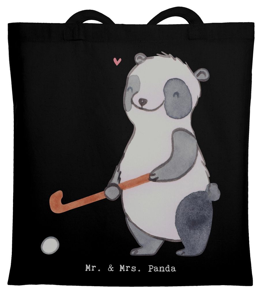 Mr. & Mrs. Panda Einkaufstasche Panda Hockey spielen - Schwarz - Geschenk, Feldhockey, Jutebeutel, Verein, Hockeyschläger, canvas tasche, Tote Bag...