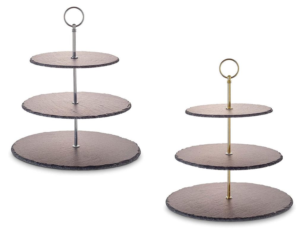 Echtwerk Schiefer Etagere 3‐Stöckig, Farbe:Schwarz/Gold Produktbild 