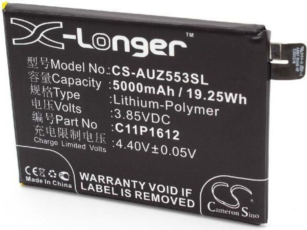 vhbw Akku Ersatz für Asus C11-P1612, C11P1612 für Handy Smartphone Telefon (5000 mAh, 3,85 V, Li-Polymer)