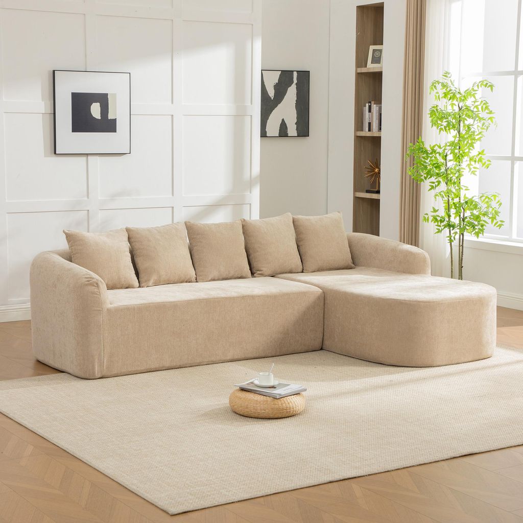 okwish Sofa Modulares Wohnzimmersofa 4-Sitzer Ecksofa mit Kissen und Armlehnen Schlafsofa mit rutschfestem Boden Loungesofa Chenille-Stoff Recamier...