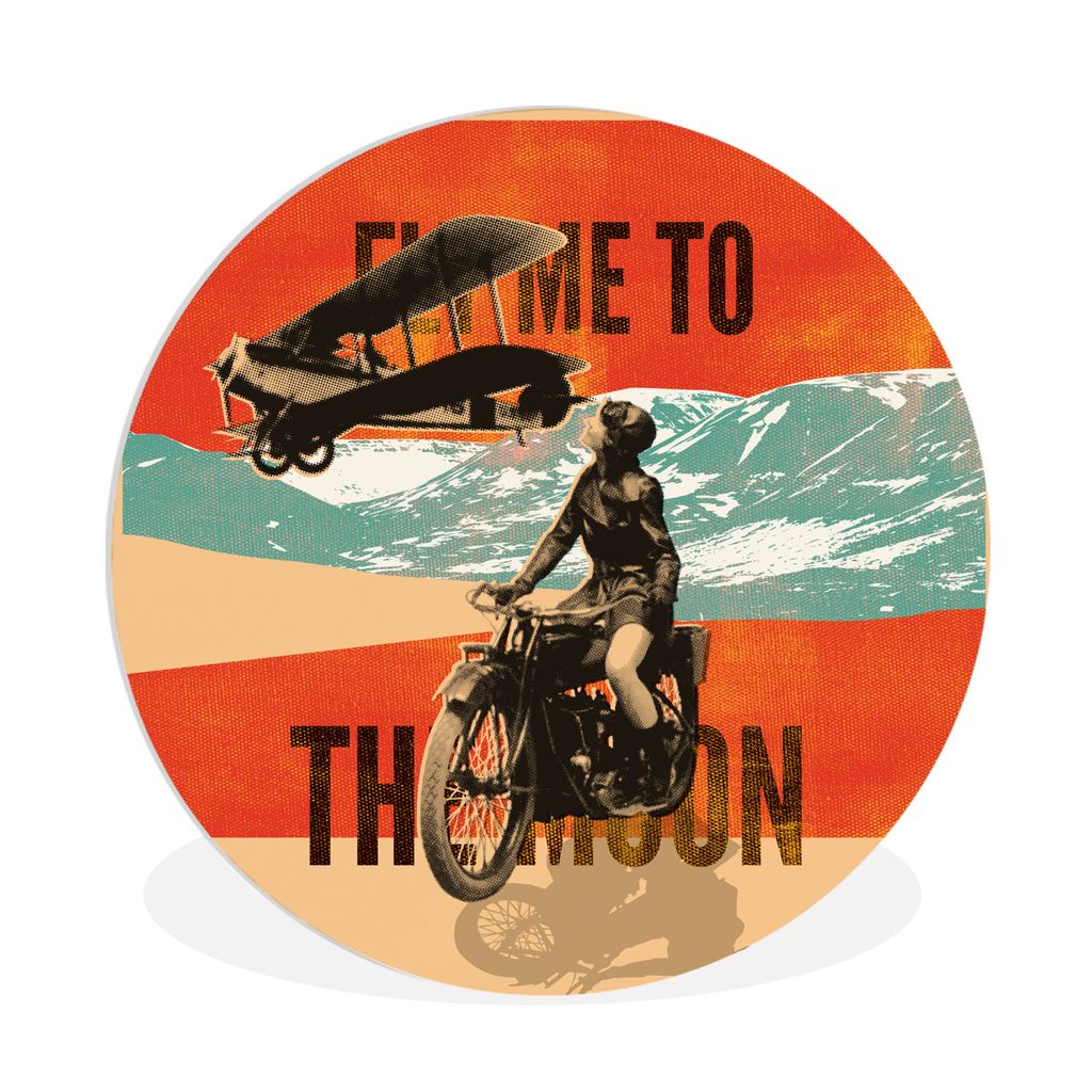 MuchoWow Rundes Wandbild - Runde Bilder Mancave - Motor - Flugzeug - Vintage Ø 90 cm Kreis Wanddekoration Kunststoff - Wandkreis - Wandschmuck -...