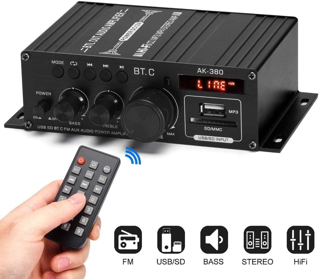 40W 2-Kanal Verstärker HiFi-Stereo-Verstärker Mini-Verstärker Tragbares FM-Radio SD/USB-Karteneingang Bluetooth5.3