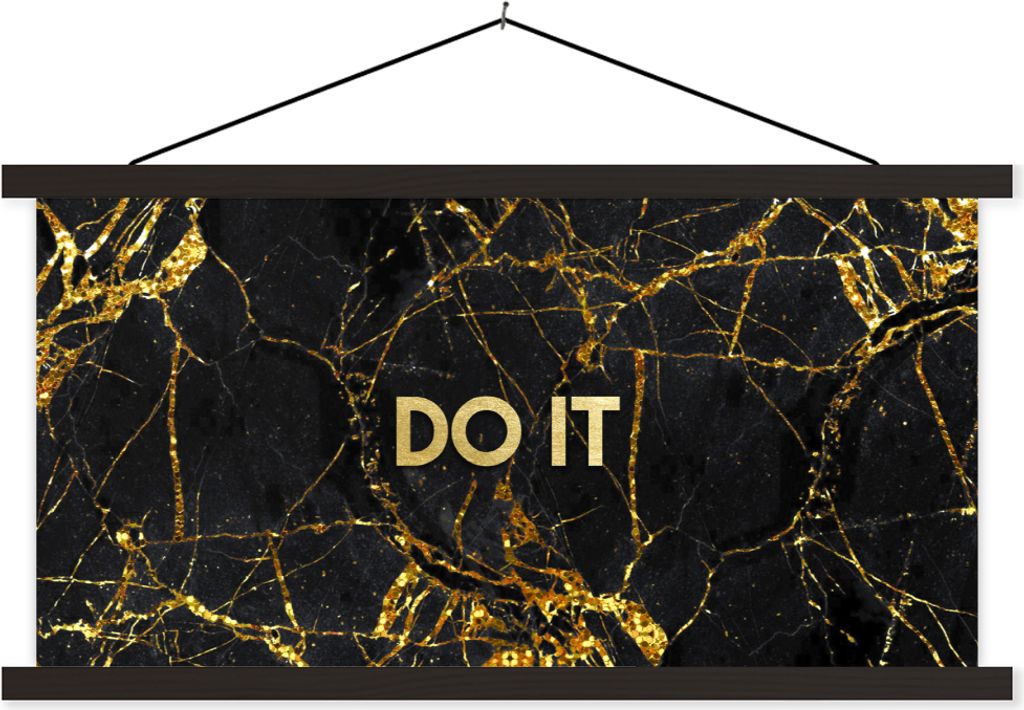 MuchoWow Textilposter Zitate - Motivation - Gold - Marmor 150x75 cm mit schwarzem Rahmen - Posterleiste