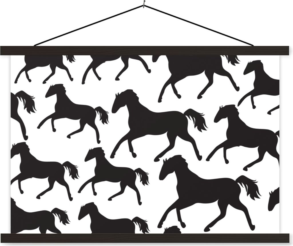 MuchoWow Textilposter Pferde - Weiß - Muster - Mädchen - Kinder - Mädchen 120x80 cm mit schwarzem Rahmen - Wanddeko