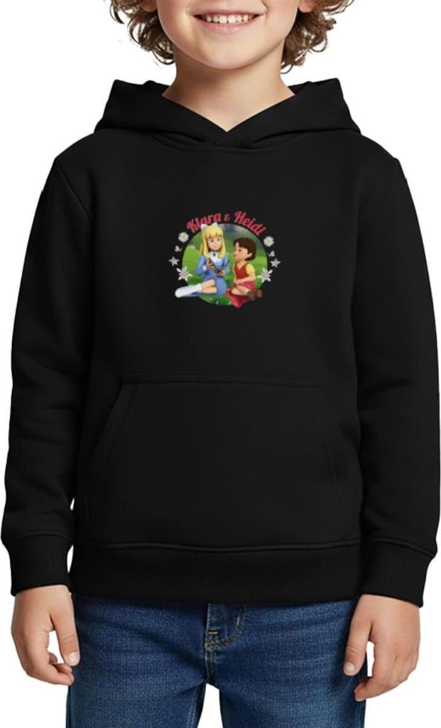 Spreadshirt Heidi Klara & Heidi Freundschaft Kinder Premium Hoodie, 134/140 (8 Jahre), Schwarz