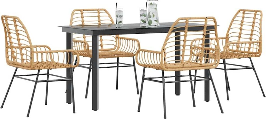 Maison Exclusive - 5-teiliges Garten-Esszimmerset Braunes Polyrattanglas