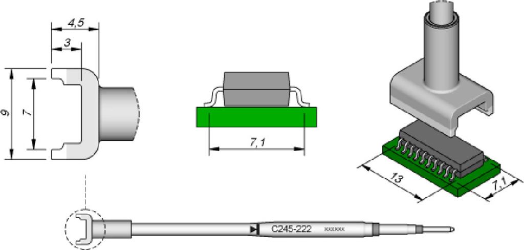 JBC SMD-Entlötspitze Serie C245, C245222/7 x 13 mm, für Dual-In-Line-IC C245222