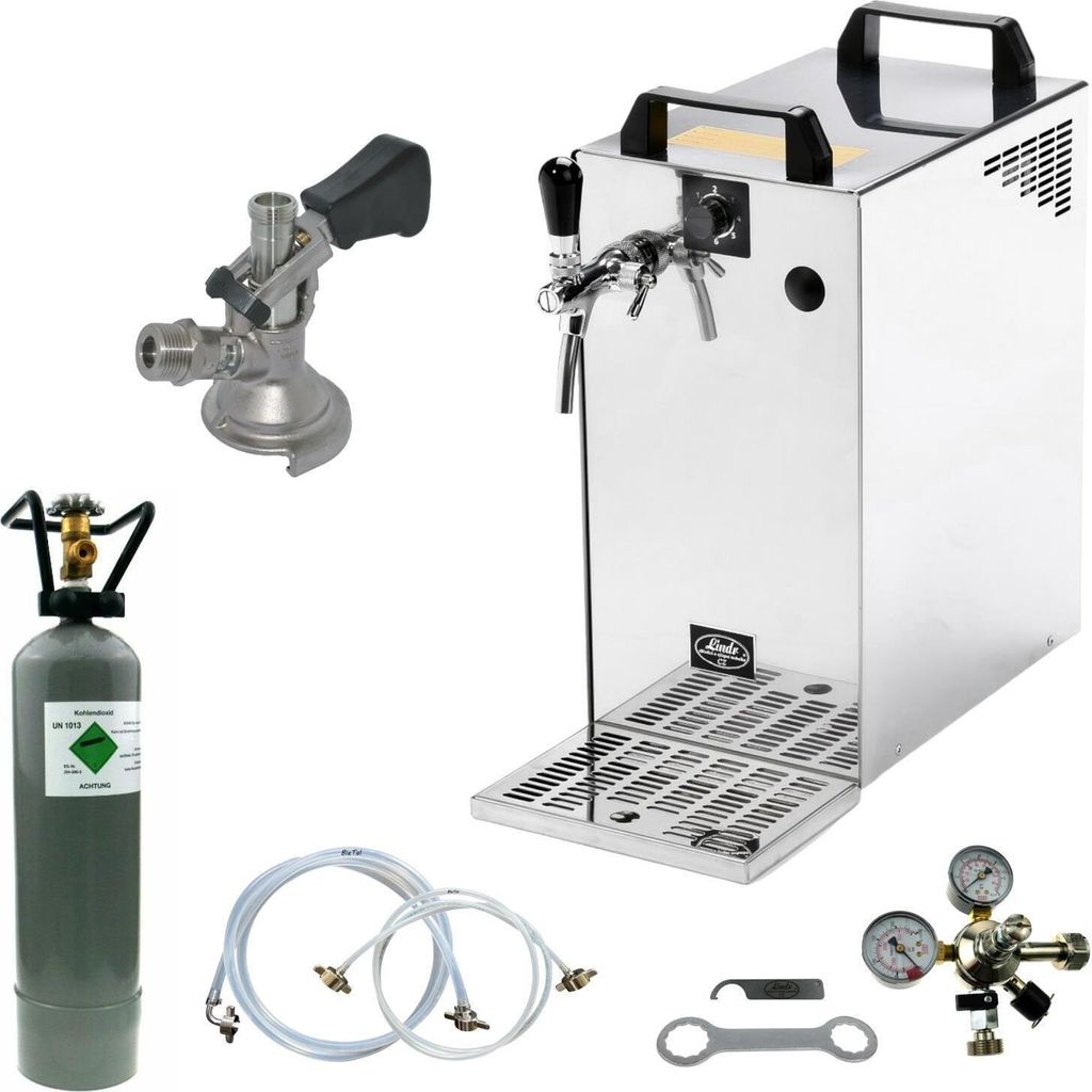 Bierkühler Bierzapfanlage 60 L/h - 1-leitig - KOMPLETTSET - KEG Kombi - CO2 2Kg