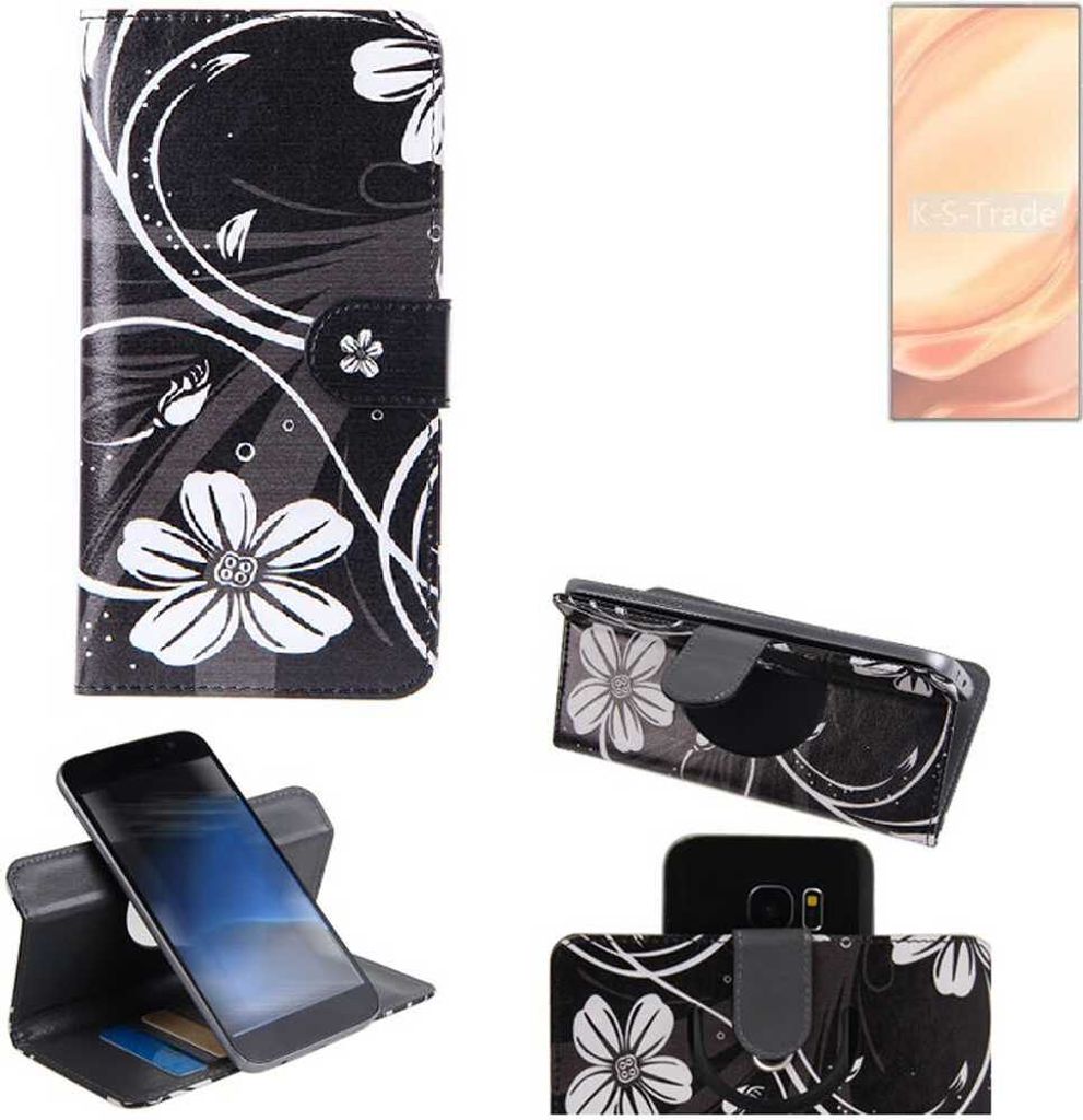 K-S-Trade Schutzhülle Handyhülle kompatibel mit nubia Z50 Ultra Hülle 360° Wallet Case “Flowers“ Klapphülle Hülle schwarz-weiß 1x