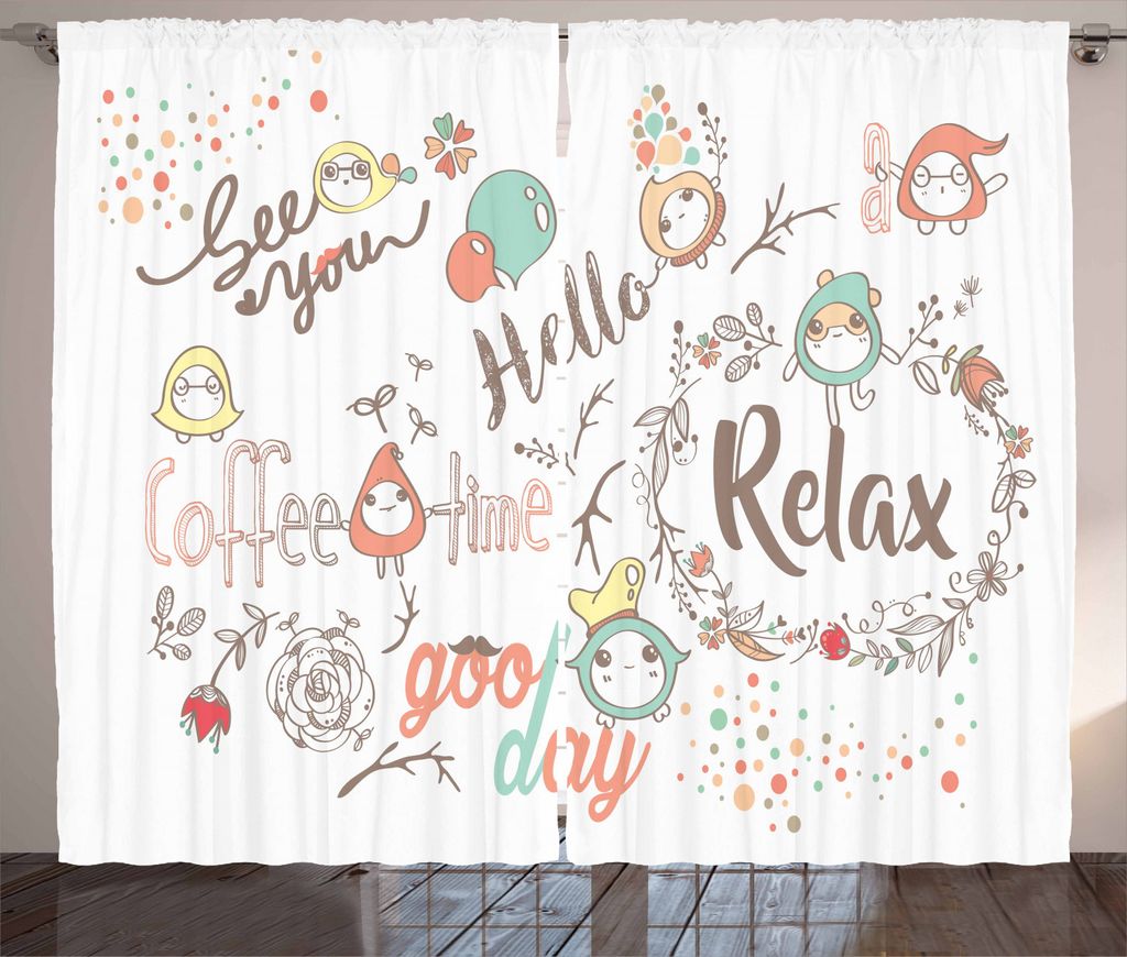 ABAKUHAUS Kindergarten Rustikaler Gardine, Sehen Sie Hallo Good Day Text, Schlafzimmer Kräuselband Vorhang mit Schlaufen und Haken, 280 x 225 cm, ...