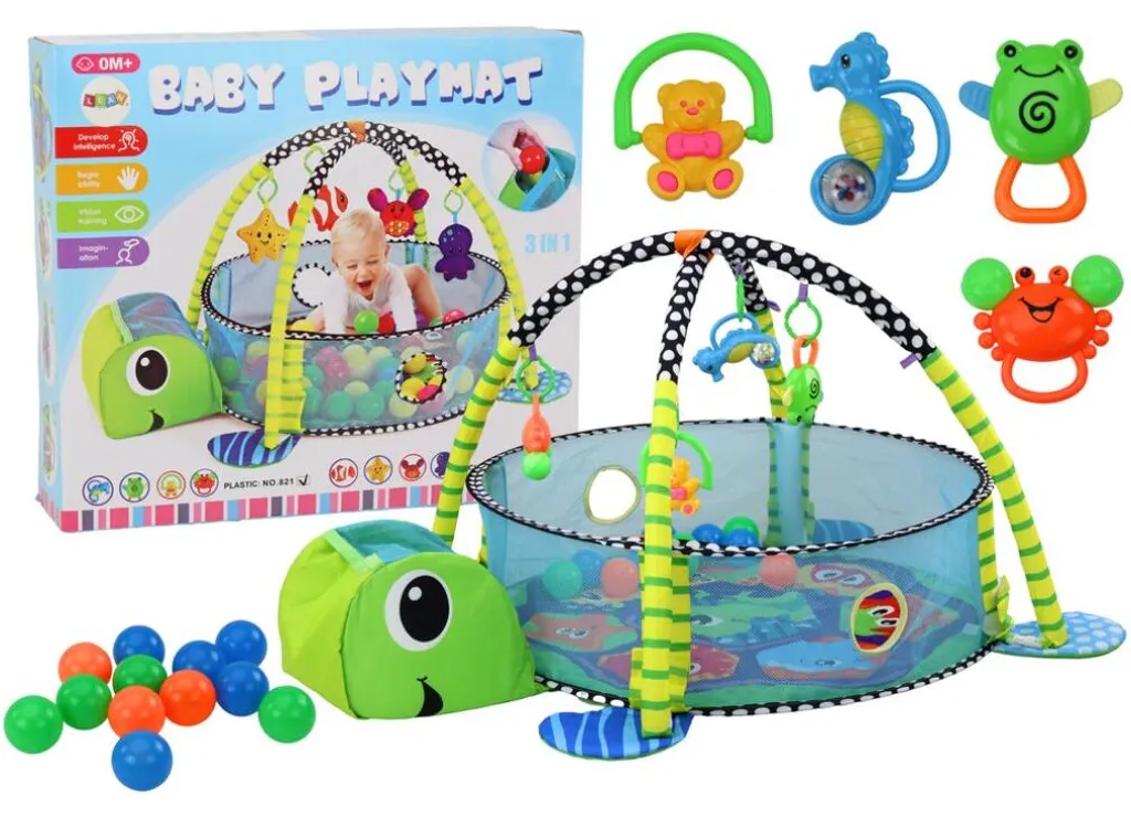 Tapis de Jeu Tortue Évolutif pour Nourrisson avec Arche et Parc à Balles