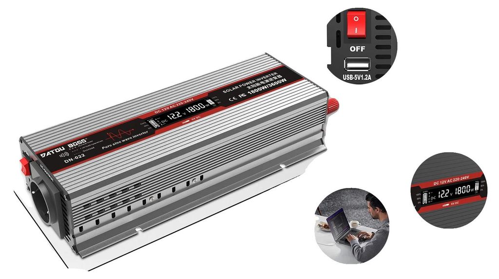 Auto-Inverter, Reine Sinuswelle, Mehrfachsicherheitsfunktionen, DNG-12V1800W