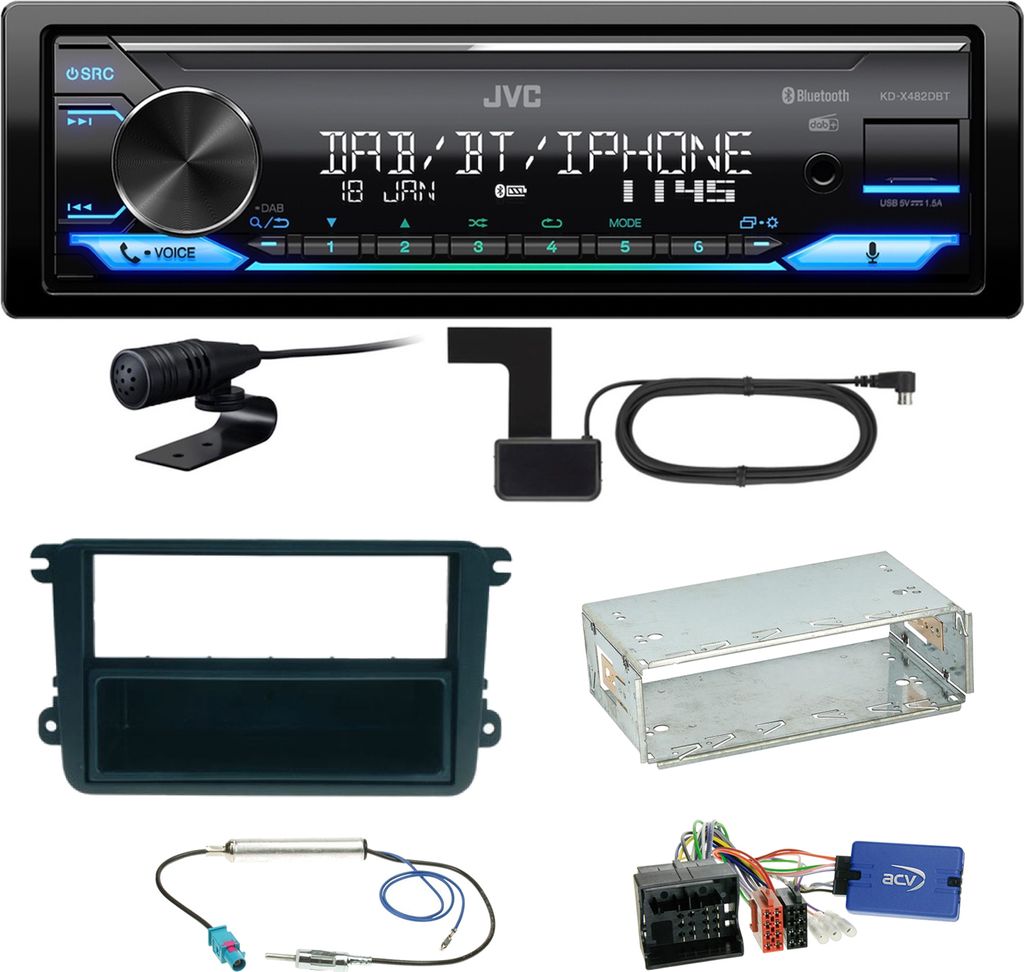 JVC KD-X482DBT Bluetooth DAB Einbauset für Golf 5 6 Passat 3C CC B7 Touran